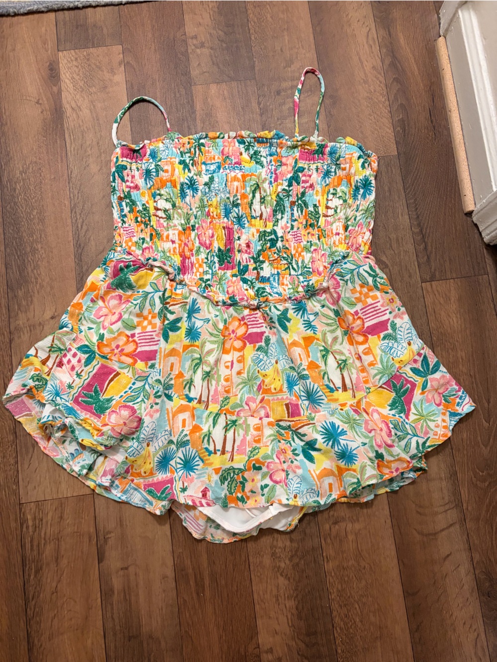 No Boundaries Tropical Floral Smocked Crop Top in Multi-Color